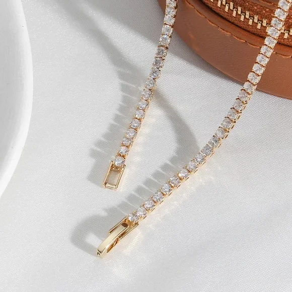 NEW 14K GOLD TENNIS CHAIN CHOKER NECKLACE, NICE NECKLACE, CUTE NECKLACE - Picture 5 of 6